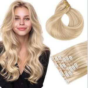 HOTBANANA Seamless Clip in Remy Hair Extensions 22 inch 150g 7pcs #D-P18A/613A